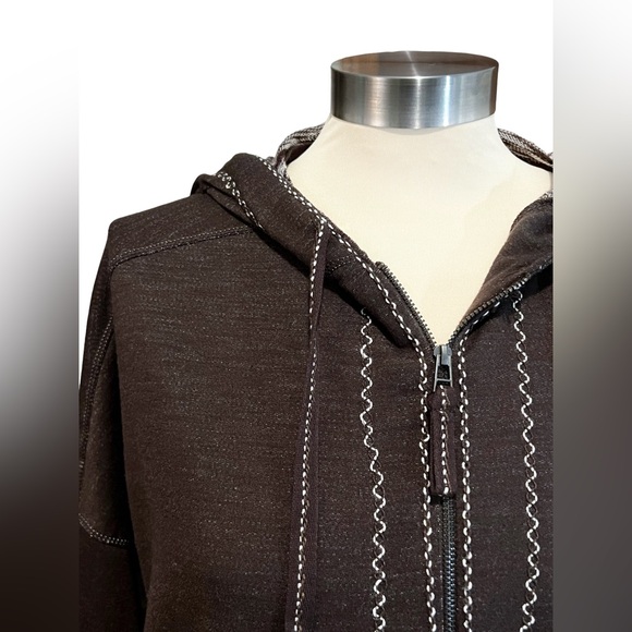 Max Studio French Terry Hooded full zip sweater brown and white women’s Small - Picture 4 of 9